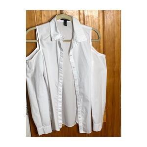 White sleeveless button down